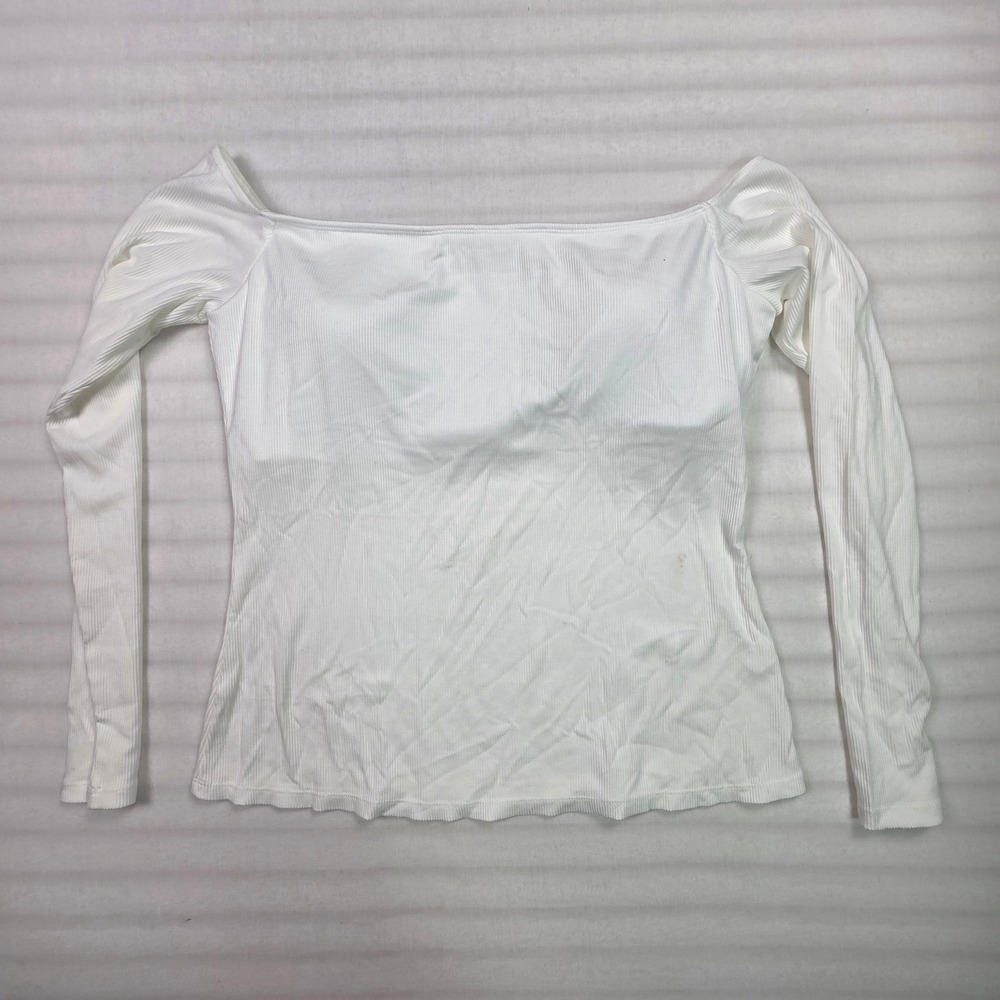 Halara White Ribbed Off The Shoulder Long Sleeve Top With Built In Bra Large